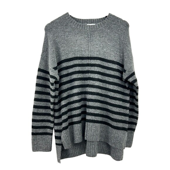 Anthropologie Current Air Womens Gray Black L Sweater Stripe Ribbed Boho Retro H - Picture 1 of 9